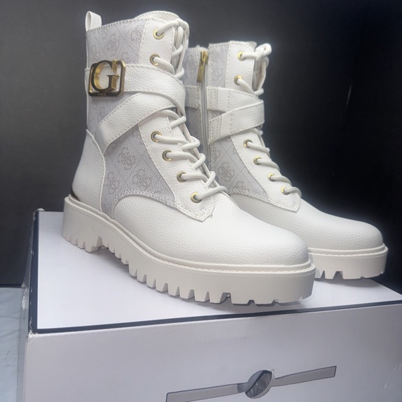 Guess Shoes - GUESS Women's Orana Combat Boo Ivory Logo Size 9M